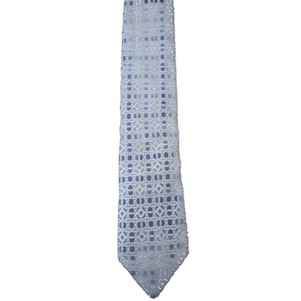 Vintage Hermès 100% Silk Men's Blue Tie With Cream Geometric Designs